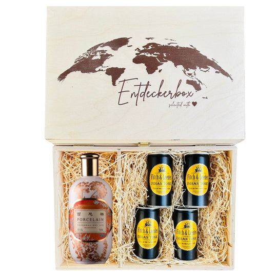 GIN & TONIC GESCHENKE-SET in edler Holz-Entdeckerbox