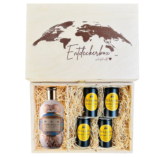 GIN & TONIC GESCHENKE-SET in edler Holz-Entdeckerbox