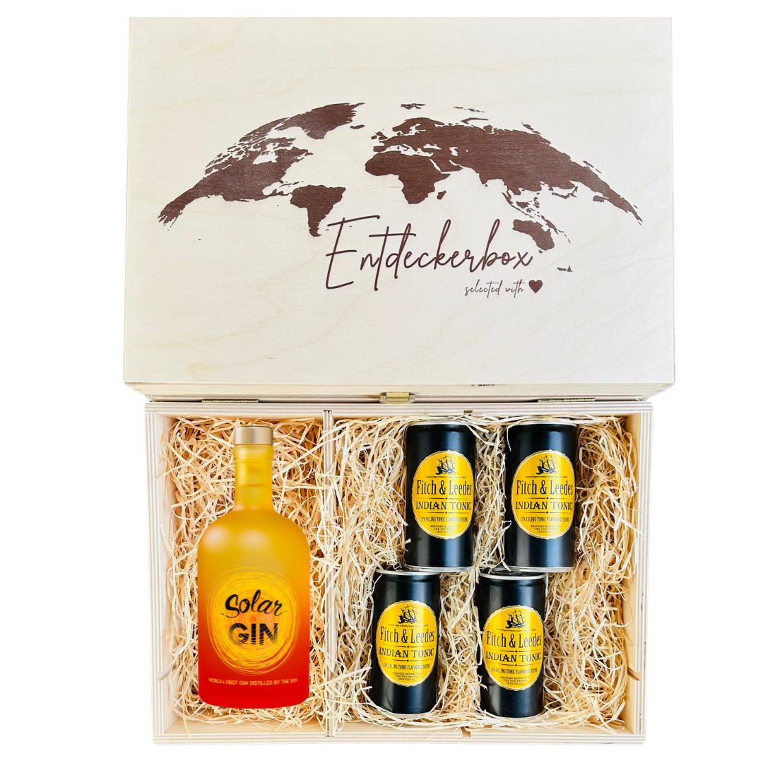 GIN & TONIC GESCHENKE-SET in edler Holz-Entdeckerbox