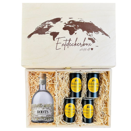 GIN & TONIC GESCHENKE-SET in edler Holz-Entdeckerbox