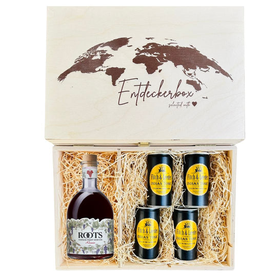 GIN & TONIC GESCHENKE-SET in edler Holz-Entdeckerbox