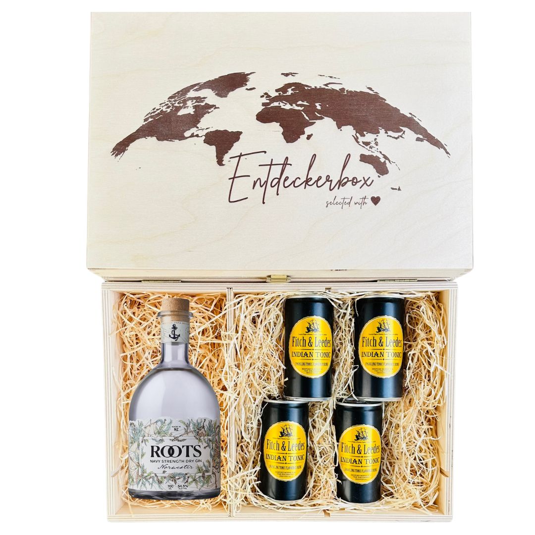GIN & TONIC GESCHENKE-SET in edler Holz-Entdeckerbox