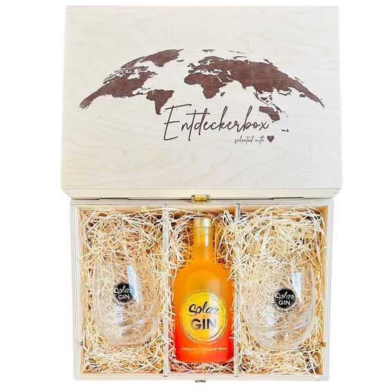 GIN GESCHENKE-SET SOLAR SPECIAL in edler Holz-Entdeckerbox